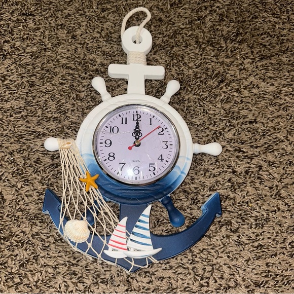 Other - NWOT Nautical Blue and White Anchor Wall Clock